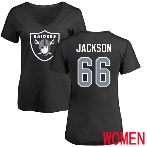 Oakland Raiders Black Women Gabe Jackson Name and Number Logo NFL Football #66 T Shirt